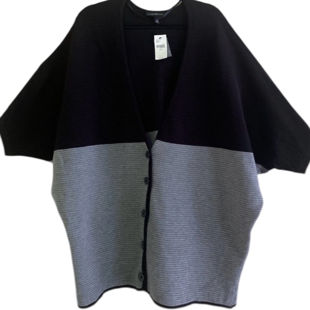 Lane Bryant Kimono Cardigan 14/16 Black Gray Colorblock Rayon Blend NWT